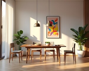 Modern Dining Room with Kitchen Interior