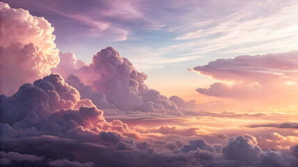 Surreal Sunset Cloudscape A Dreamlike Aerial View of Voluminous Clouds
