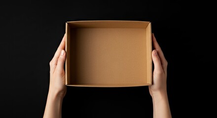 Empty cardboard box held over black