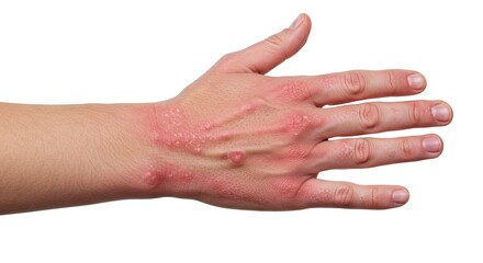Inflamed hand with raised bumps