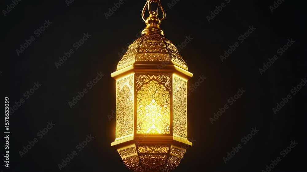 Aufkleber a gold colored lantern with a light shining through it. the lantern is hanging from a chain. the lig