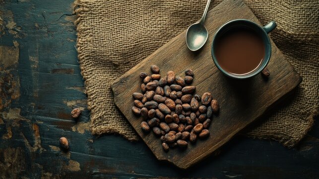 Dark, rich hot chocolate with roasted cacao beans