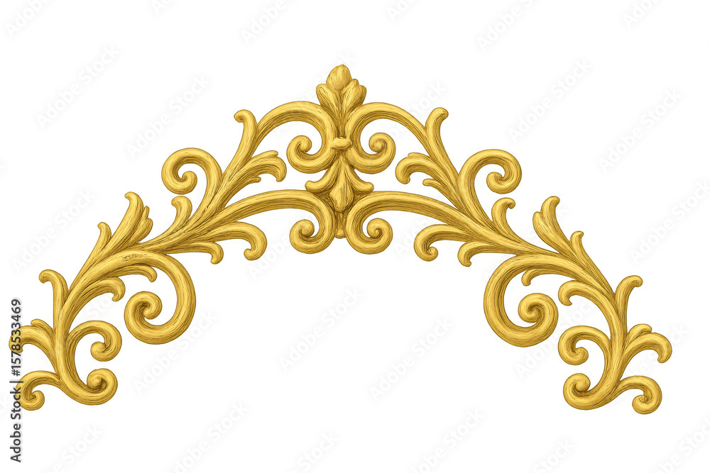Poster gilded ornamental flower pattern gleaming with metallic sheen, casting delicate shadows against tran