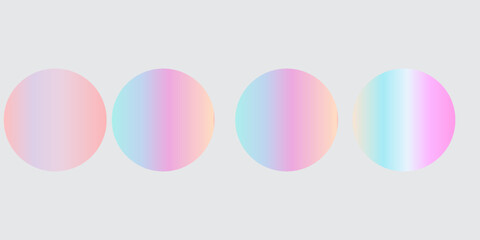 Four pastel gradient circles with soft, dreamy colors. Each circle features a unique blend of pastel hues, creating a soothing, ethereal gradient effect. Gradient round badges, element set.