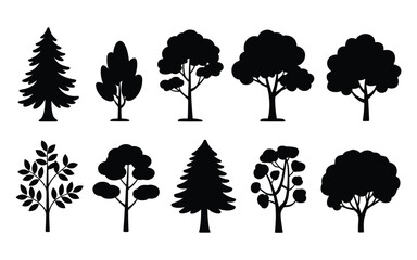 A set of black tree silhouettes