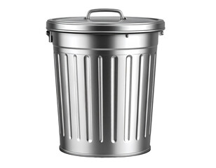 3D trash bin icon with metallic texture, isolated on a transparent background