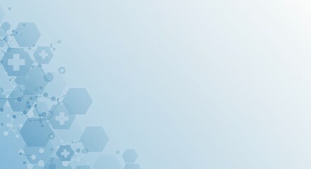 Abstract blue healthcare background with medical cross and molecular structures