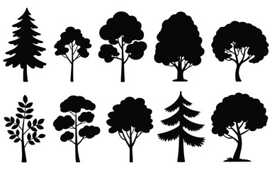 A set of black tree silhouettes