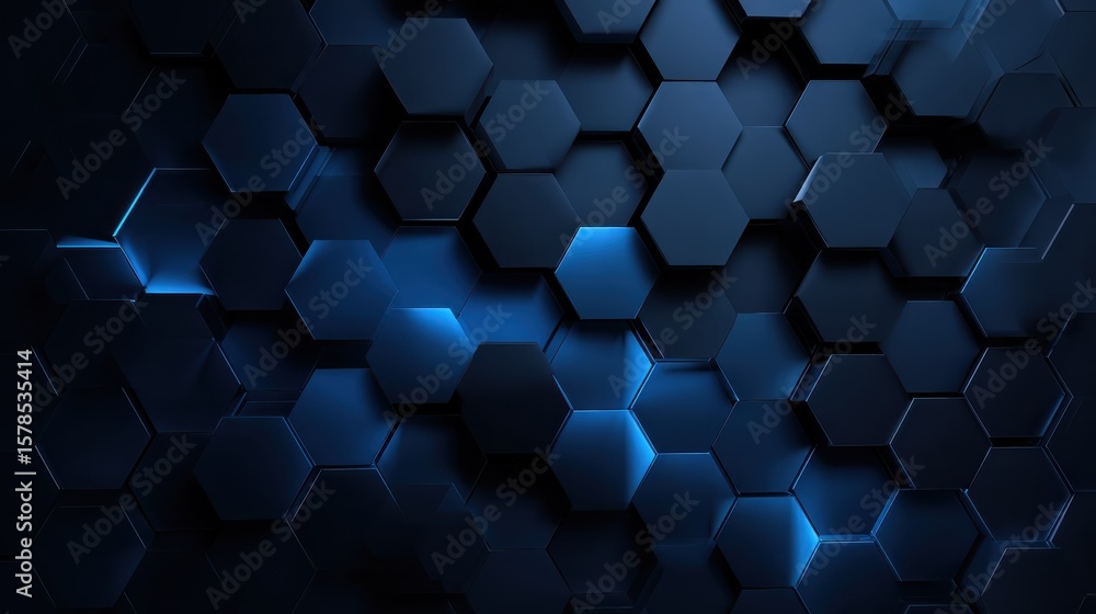 Poster dark and blue hexagons creating modern abstract background
