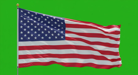 Fototapeta premium American flag waving against a green screen backdrop creating a patriotic and national symbol