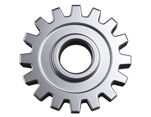 Flat and glossy 3D gear settings icon, isolated on a transparent background