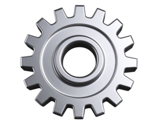 Flat and glossy 3D gear settings icon, isolated on a transparent background