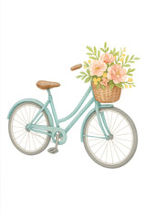 Pastel Teal Bicycle with Flower Basket on Dark Background,clipart, cut out, no background ,PNG die-cut for advertising