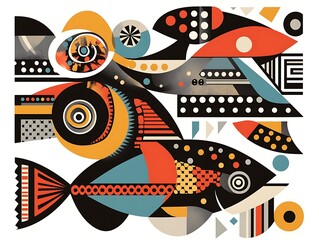 幾何学模様の魚群