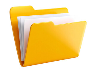 Realistic 3D folder icon in yellow-orange color, isolated on a transparent background