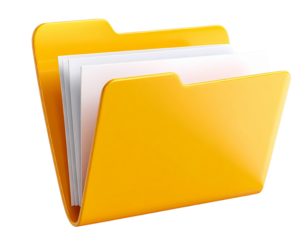 Realistic 3D folder icon in yellow-orange color, isolated on a transparent background