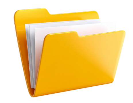 Realistic 3D folder icon in yellow-orange color, isolated on a transparent background