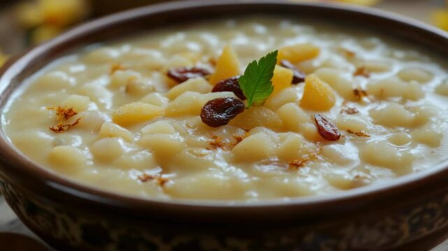Delicious creamy chowder soup garnished with fresh cilantro and a touch of spice.