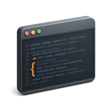 3D Icon of Coding IDE Window with Highlighted Code in Dark Theme