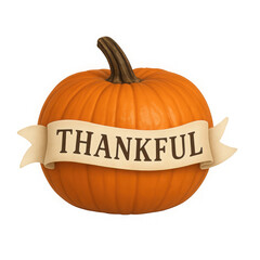 Glowing Orange Pumpkin with Thankful Banner on Dark Background,clipart, cut out, no background ,PNG die-cut for advertising