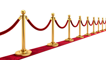 Luxurious golden pillars for blocking the walkway for VIP guests on a white background.