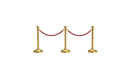 Luxurious golden pillars for blocking the walkway for VIP guests on a white background.