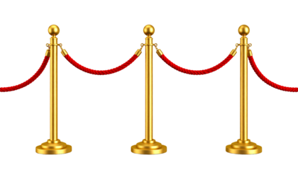 Luxurious golden pillars for blocking the walkway for VIP guests on a white background.