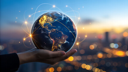 Fototapeta premium Human Hand Holding Glowing Earth Global Connectivity and Sustainability