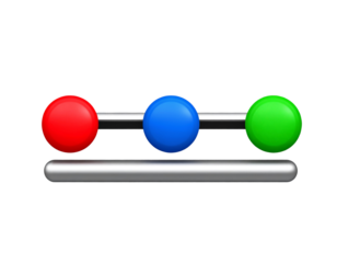 Realistic 3D settings slider icon with color-coded knobs, isolated on a transparent background
