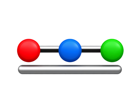 Realistic 3D settings slider icon with color-coded knobs, isolated on a transparent background