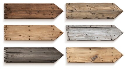 Vector wooden planks isolated on white background. Collection of old texture wood arrow illustration., no logos, no brands