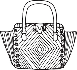 Geometric Pattern Handbag – Black and White Line Art of Boho Tote Bag with Handles