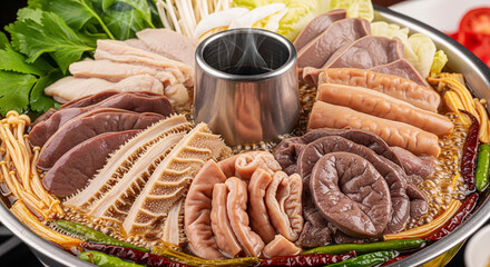 A hot pot of a beef thai beef soup style.