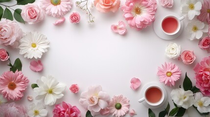 Obraz premium Beautiful Floral Arrangement with Tea on White Background