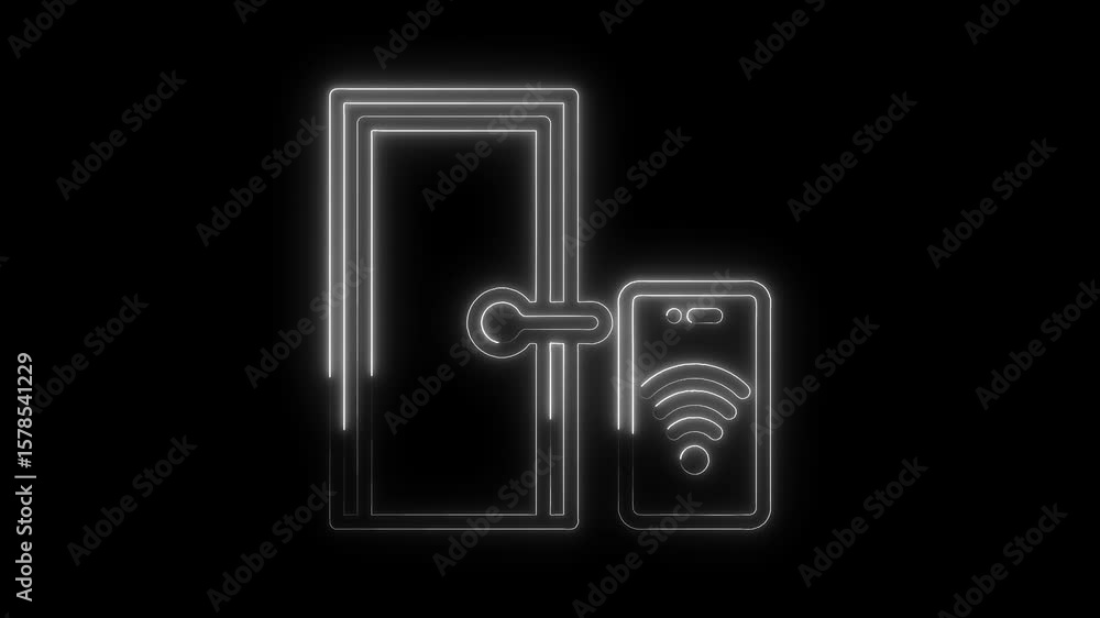 Poster smart home security door lock system with mobile app access glow animation