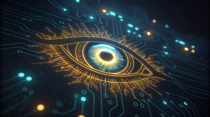 Digital Eye Glowing Circuit Board Abstract Art