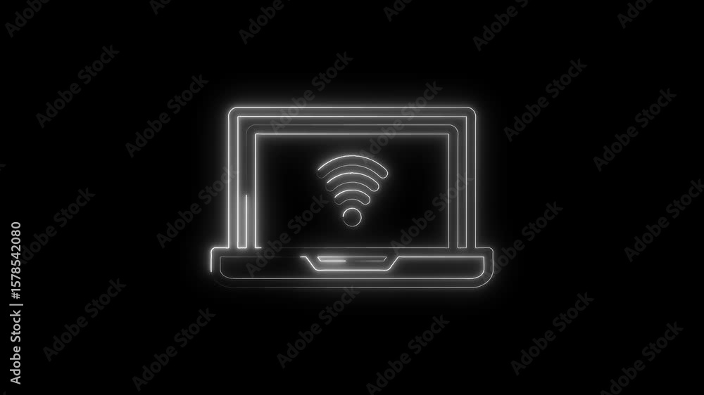 Aufkleber glowing laptop outline with wifi connection signal animation for presentation and technology design