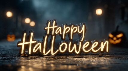 Glowing Halloween Typography with Bokeh Lights – Generative AI