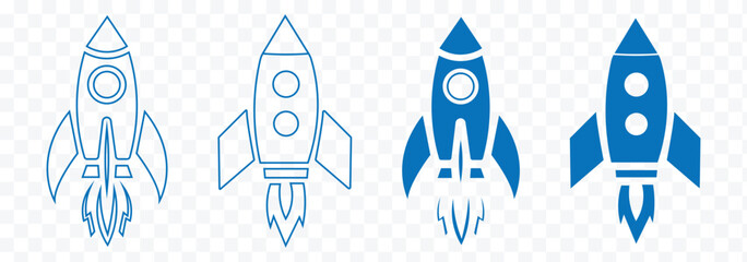 Set of rocket vector icons. Launch spaceship or spacecraft. Rocket fast flying for space. New business start up. Spaceship doodle with a rocket. eps 10