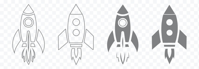 Set of rocket vector icons. Launch spaceship or spacecraft. Rocket fast flying for space. New business start up. Spaceship doodle with a rocket. eps 10