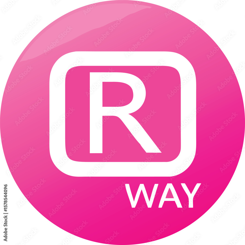 Poster vector art of the r way logo features a white r in a square on a pink circle