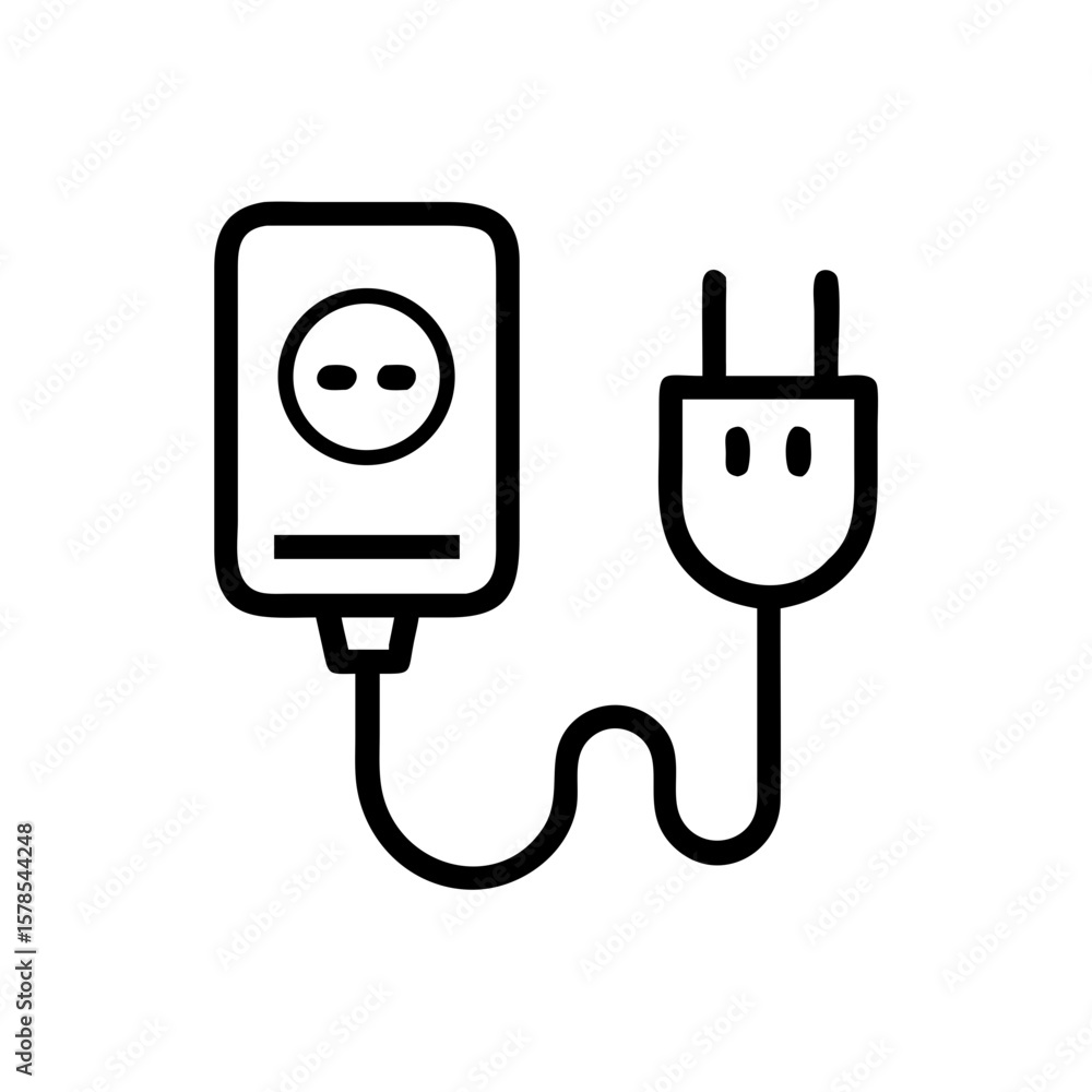 Poster plug and socket depicted as minimalist line drawing on plain background. this plug and socket electr
