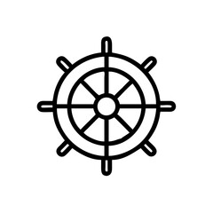 Obraz premium Nautical steering wheel icon with simple outline. Steering wheel illustration presents navigation equipment in minimal style. Use this steering wheel logo for nautical adventures, boat trips.