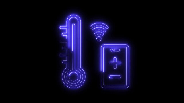 Smart home climate control neon glow temperature adjustment with wireless connectivity concept
