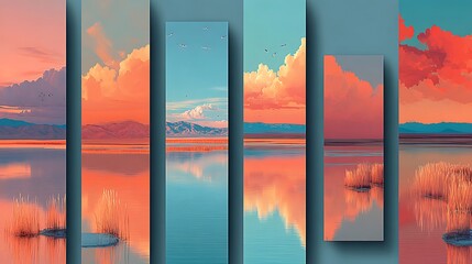 Scenic Lake at Sunset with Birds and Mountains