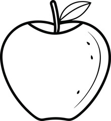 Apple Outline Drawing – Black and White Fruit Vector Illustration