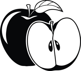 Apple Silhouette with Slice &ndash; Black and White Fruit Vector Clipart