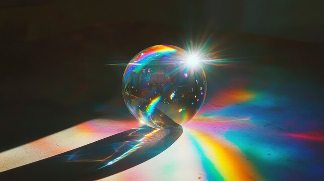 Crystal ball refracting light, casting rainbow spectrum. - Powered by Adobe