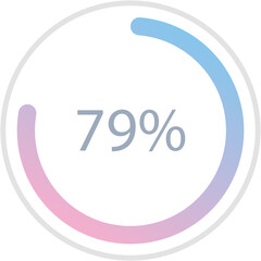Blue pink gradient circle percentage diagrams 79%, simple indicator infographic flat design vector illustration loading data interface elements app button ui ux web isolated on white background
