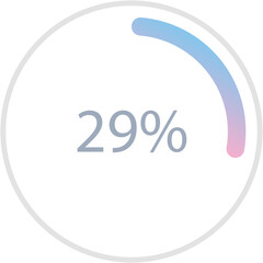 Blue pink gardient circle percentage diagrams 29%, simple indicator infographic flat design vector illustration loading data interface elements app button ui ux web isolated on white background
